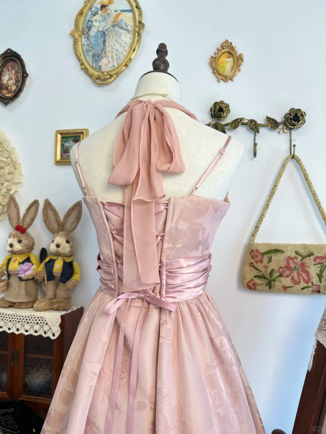 Elegant Halter Pink Satin Print Floral Layered A Line Short Homecoming Dress Birthday Outfits Y9498