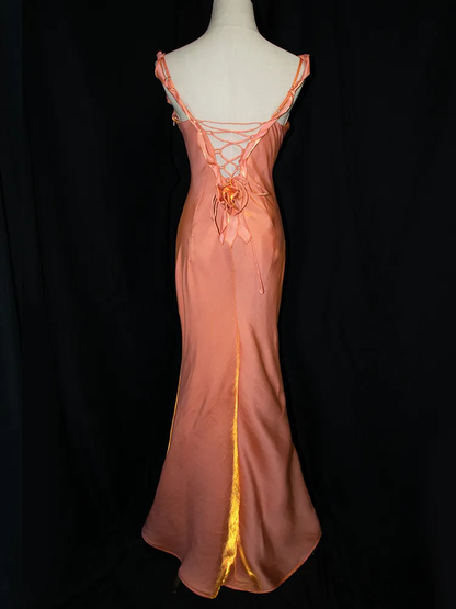 Charming Satin Flowers Long Mermaid Evening Dress,Formal Prom Dress Y8219