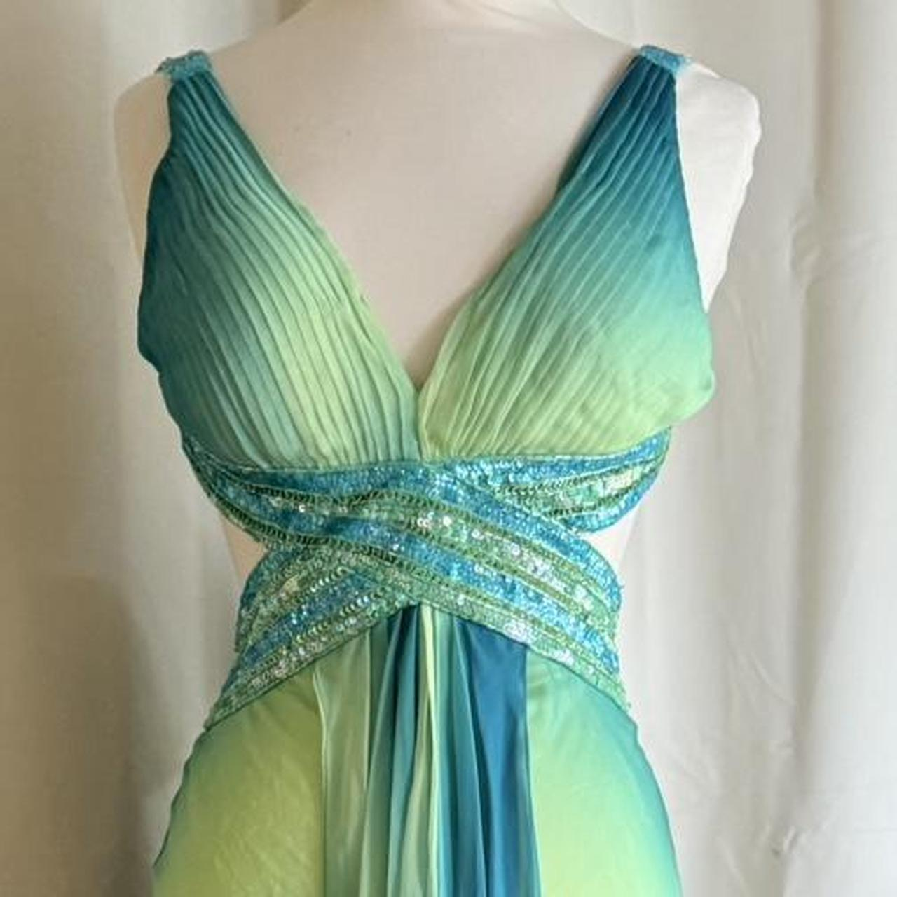 Chic V Neck Chiffon Sequin Backless Prom Dress Mermaid Long Party Gown SP445