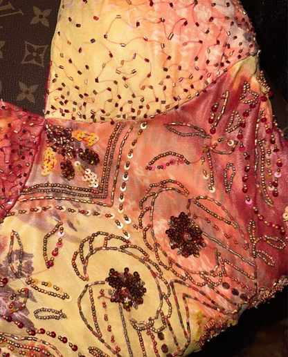 Gorgeous Spaghetti Straps Chiffon Print Floral Beaded Mermaid Evening Dress Long Prom Gown SP873