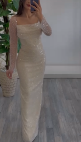 Glitter Square Neck Sequin Sheath Long Prom Dress Evening Dress Y9662