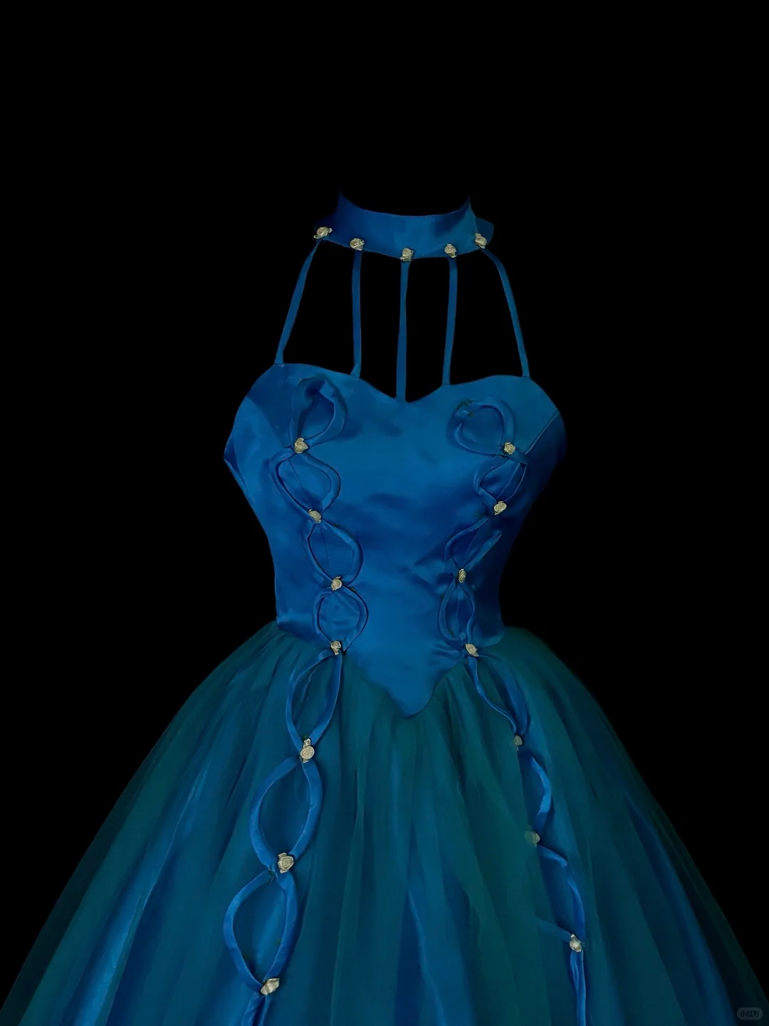 Vintage Halter Satin Tulle Long Wedding Guest Dress Blue Long Birthday Party Dress SP4049