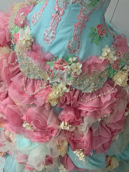 Colorful Ball Gown Strapless Tulle Floral Quinceanera Dress SP3833