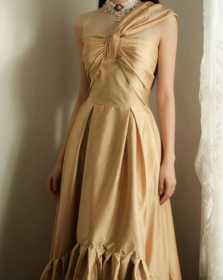 Classy One Shoulder Satin Ruffles Mermaid Long Evening Dress Wedding Guest Dress SP1026