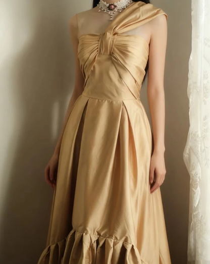 Classy One Shoulder Satin Ruffles Mermaid Long Evening Dress Wedding Guest Dress SP1026