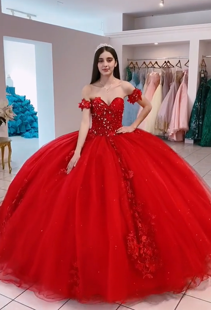 Most Beautiful Luxurious Red Tulle Quinceanera Dress,Sweet 15 Dress,Red Ball Gown Y1209