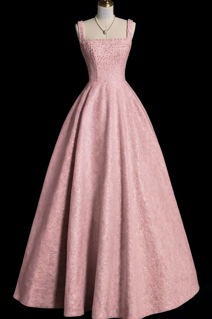 Gorgeous Pink Square Neck Satin Print Floral Beaded A Line Long Party Dress Birthday Dress SP2209