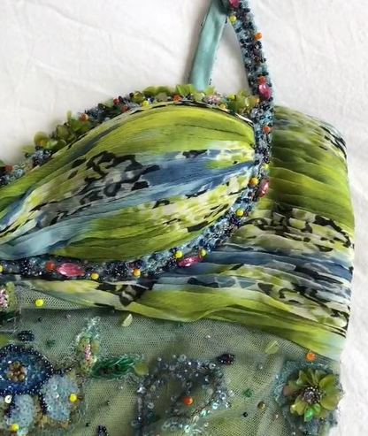 Vintage Spaghetti Straps Chiffon Beaded Short Cocktail Dress Formal Homecoming Dress Y9336