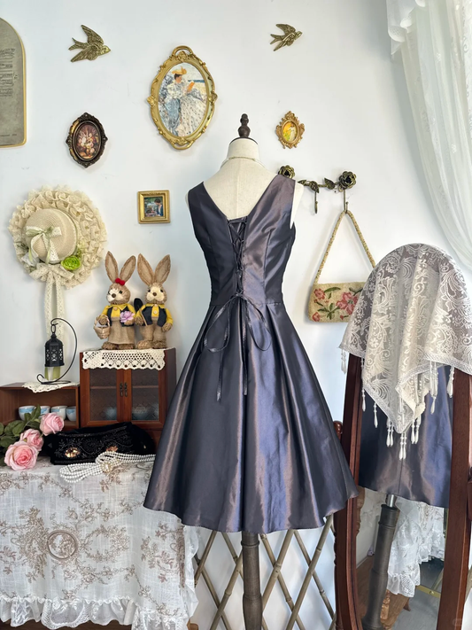 Chic Purple Satin Lace A Line Short Graduation Homecoming Dress Birthday Outfits Y9472
