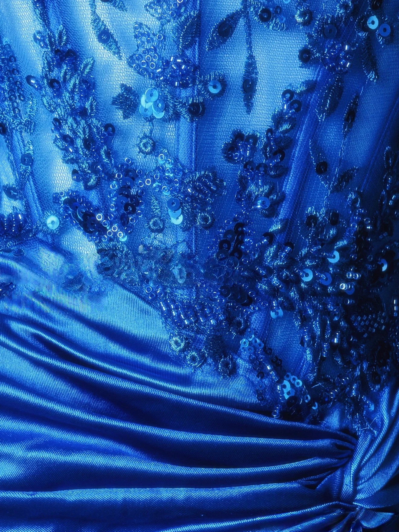 Sexy V Neck Satin Lace Sequin Mermaid Evening Dress Blue Long Prom Dress With Beads SP2107