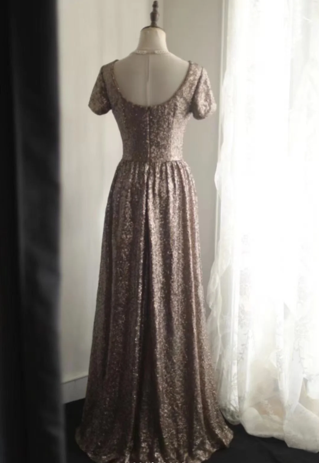 Vintage Crew Neck Sequin Long Prom Dress Evening Gown SP851