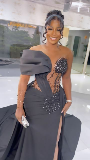 Chic Mermaid African Black Prom Dress Evening Dress Y6677