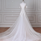 Fairy White V Neck Tulle Lace Appliques Mermaid Evening Dress,Long Wedding Dress Y8636