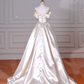 Classy Off The Shoulder Satin Pleated A Line Prom Evening Dress,White Wedding Dress Y8633