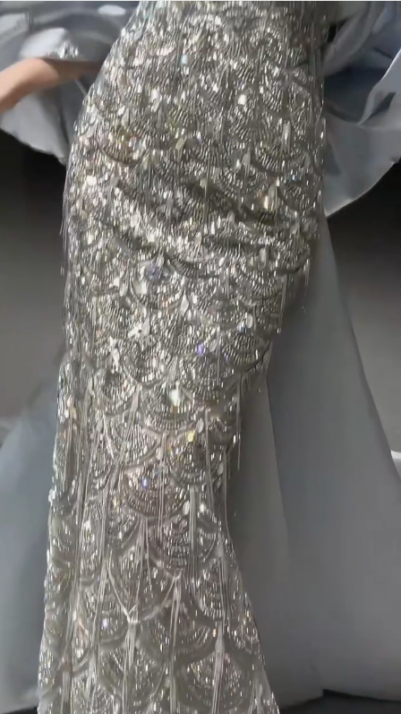 Sparkly Satin Beaded Mermaid Evening Dress,Long Prom Dress With Bow Y8330