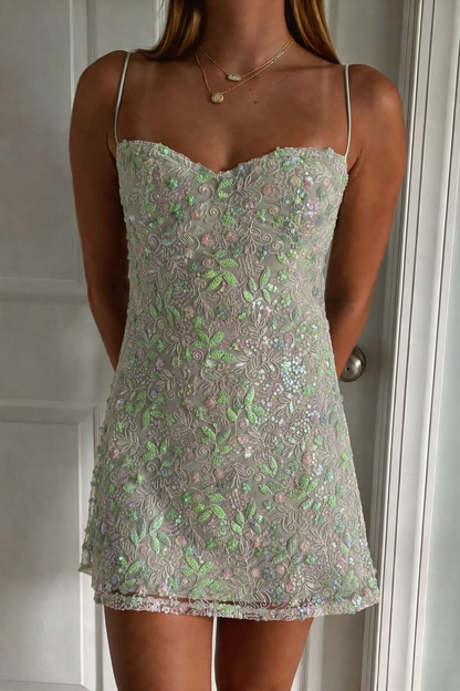 Gorgeous Purple Tulle Sequin Beaded Short 6th Grade Homecoming Dress,Spaghetti Straps Short Party Dress SP3327