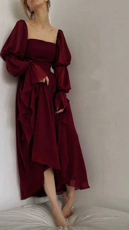 Beautiful Burgundy Vintage Romantic A-line Prom Dress Evening Dress Y2938