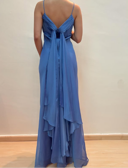 Elegant Blue Chiffon A Line Party Prom Dress Y8144
