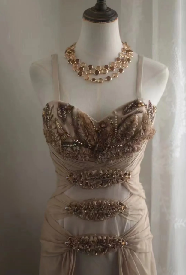 Retro Spaghetti Straps Chiffon Beaded Mermaid Prom Dress Long Evening Dress SP850