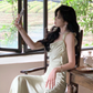 Stylish Ruffled Square Collar Women Satin Mid-Length Dress Slim Waist Female Sleeveless Pencil Mermaid Prom Dress Y6281