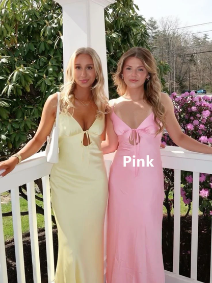 Cute Yellow Spaghetti Straps Long Prom Evening Dress Y7742