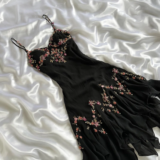 Charming Black Spaghetti Straps Chiffon Appliques Mermaid Party Dress Evening Gown Y9743