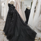 Stunning, Alternative Black Gown, Off The Shoulder Ball Gown Gothic Unconventional Wedding Dress,Y2477