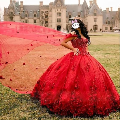 Pink Sweet 16 Dress,Pink Ball Gown With 3D Flowers,Pink Princess Dress  Y2337