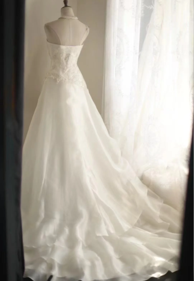 Classy Strapless Chiffon Appliques Mermaid White Long Wedding Dress SP1167