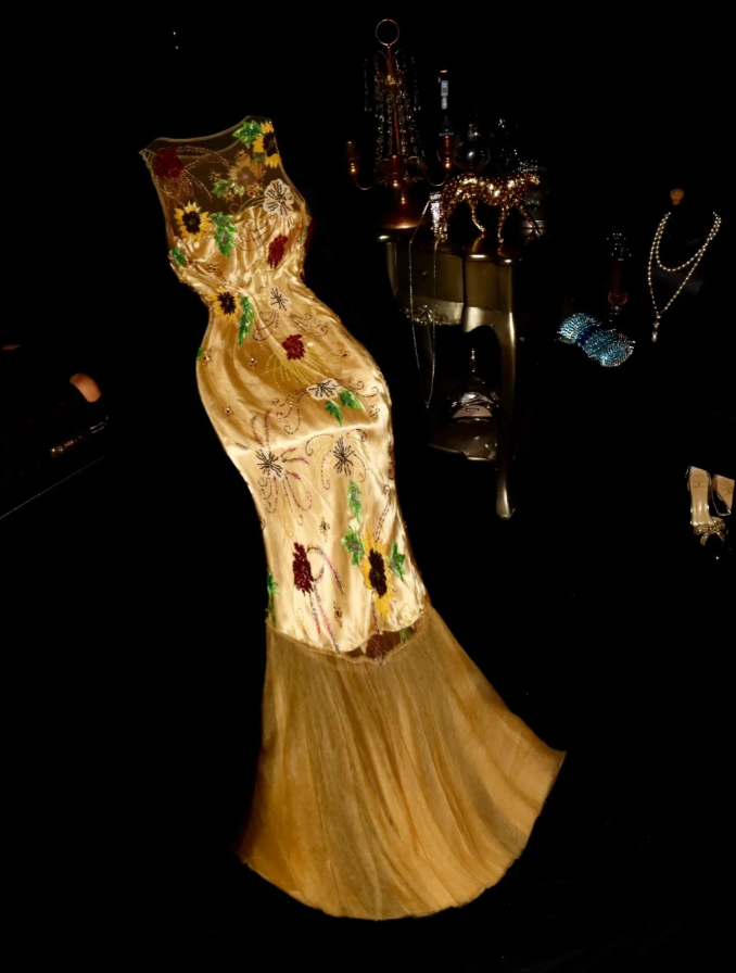 Gorgeous Sleeveless Gold Beaded Sequin Mermaid Evening Dress Long Prom Dress SP1064