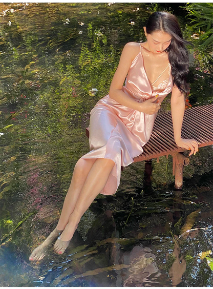 Sexy Halter V Neck Party Dress,Champagne Gold Prom Evening Dress Y8211