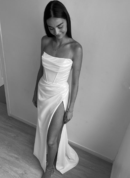 Classy White Strapless Slit Mermaid Evening Dress Long Prom Dress Y8417