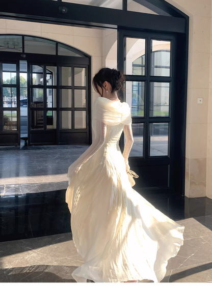 Elegant Off The Shoulder Tulle Lace A Line Long Birthday Prom Dress Party Dress SP1502