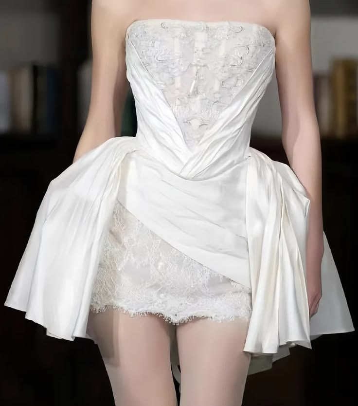 Fairy Strapless White Lace Satin A Line Short 17th Birthday Outfits Homecoming Dress SP3035