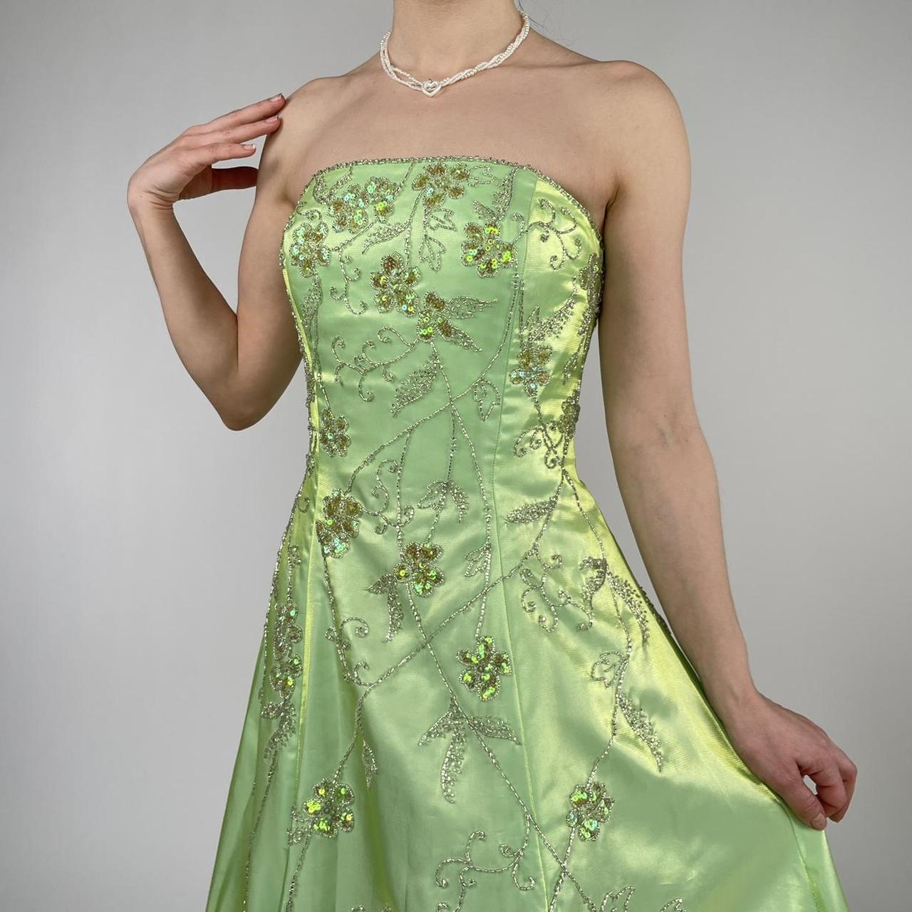 Strapless Green Satin Beaded A Line Prom Dress Evening Dress Y8412