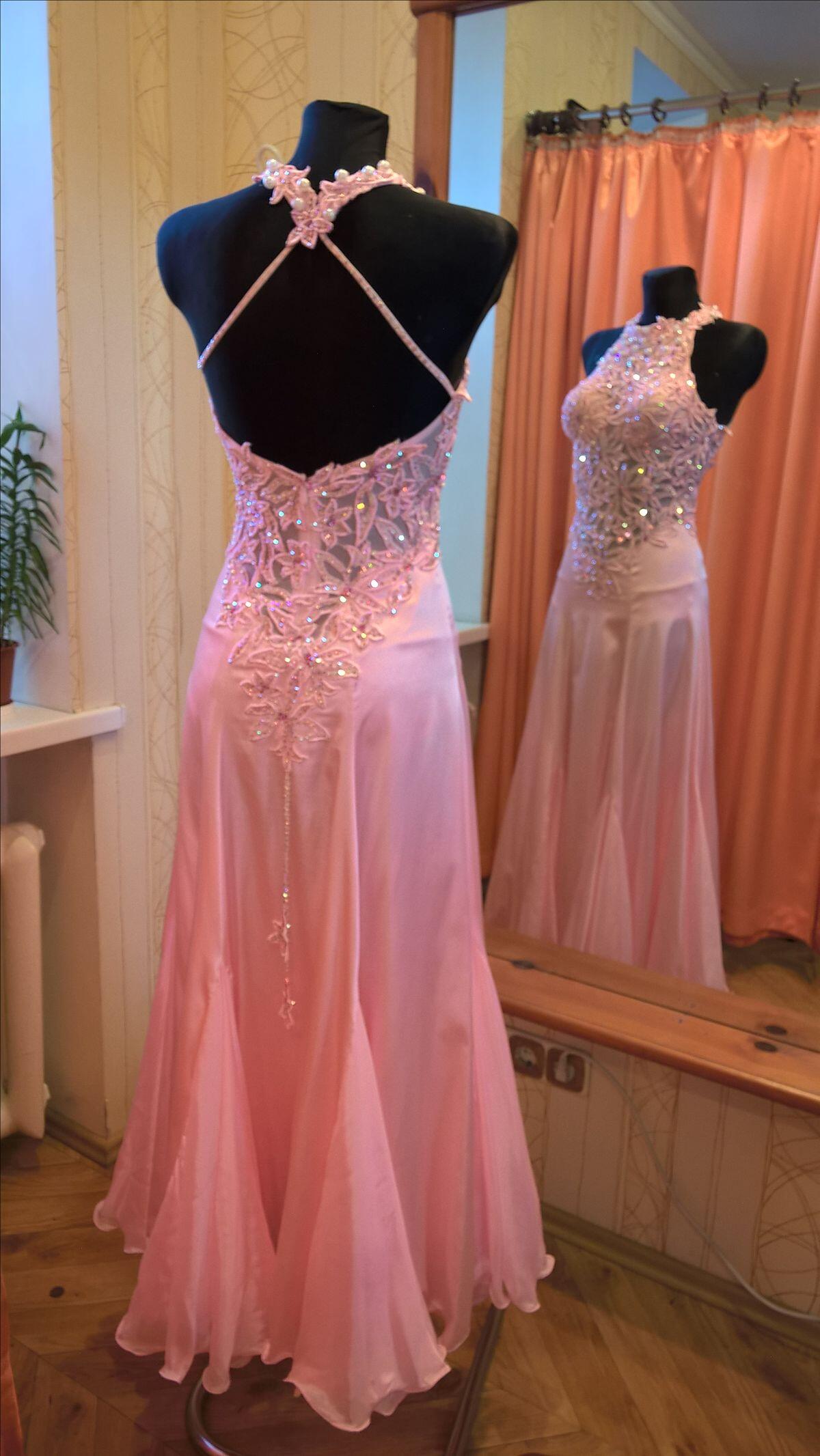 Glamorous Sleeveless Satin Tulle Appliques Mermaid Evening Dress Pink Backless Long Party Dress SP4266