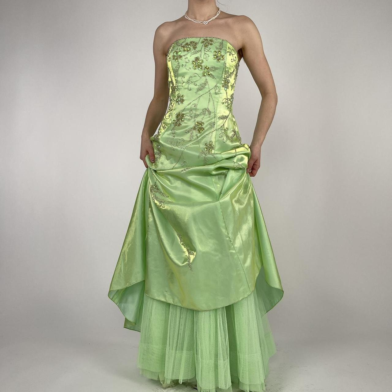 Strapless Green Satin Beaded A Line Prom Dress Evening Dress Y8412