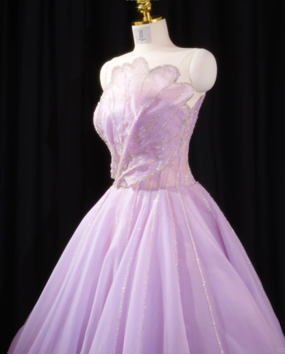 Glamorous Pinkish-purple Tulle Quinceanera Dress,Fairy Strapless Tulle Sequin  Sweet 17 Dress SP2232