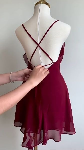 Burgundy Chiffon Short Party Dress Homecoming Dress Y8421