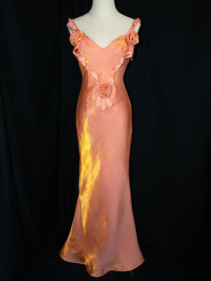 Charming Satin Flowers Long Mermaid Evening Dress,Formal Prom Dress Y8219