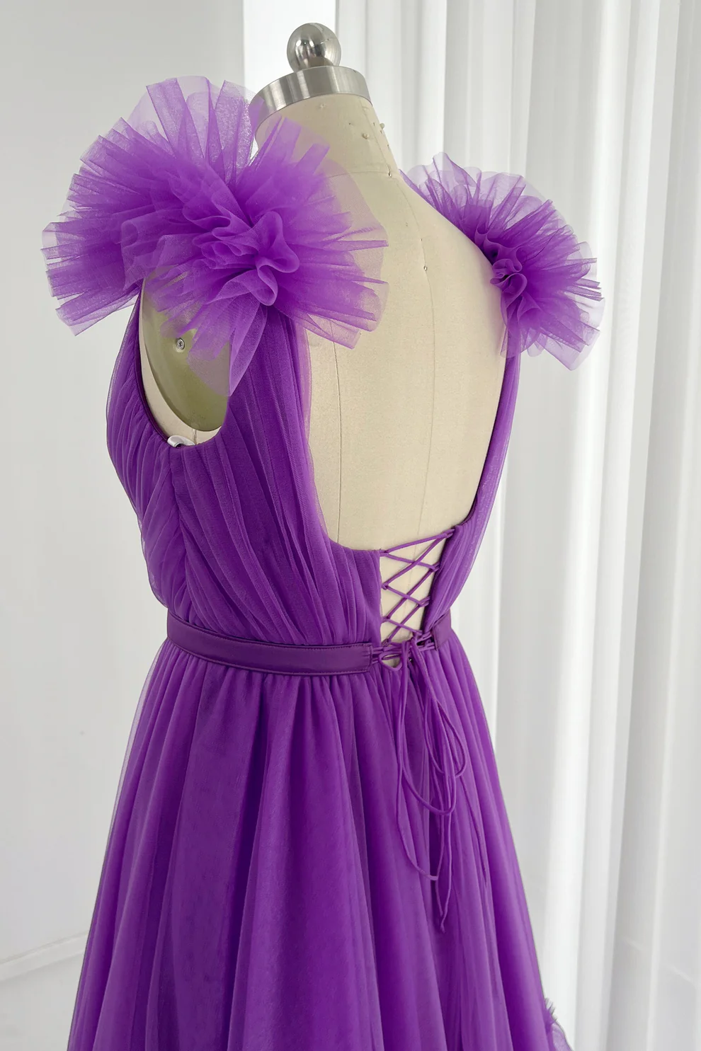 Sexy Purple Tulle Layered Ruffles Prom Dress,A Line Long Evening Dress Y8225
