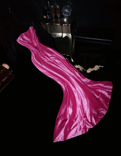 Hot Pink One Shoulder Satin Embroidery Mermaid Prom Gown Long Party Dress SP955