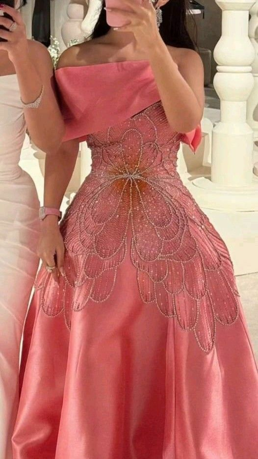 Beautiful Off The Shoulder Pink Sequin Beaded Satin Birthday Prom Dress Evening Gown SP734