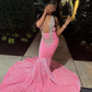 Gorgeous Pink Beaded Sequins Evening Dress Mermaid Prom Dress Y8016