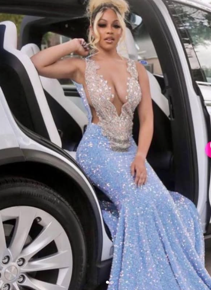 Blue Sparkly Evening Dress Long Mermaid Prom Dress Y1647