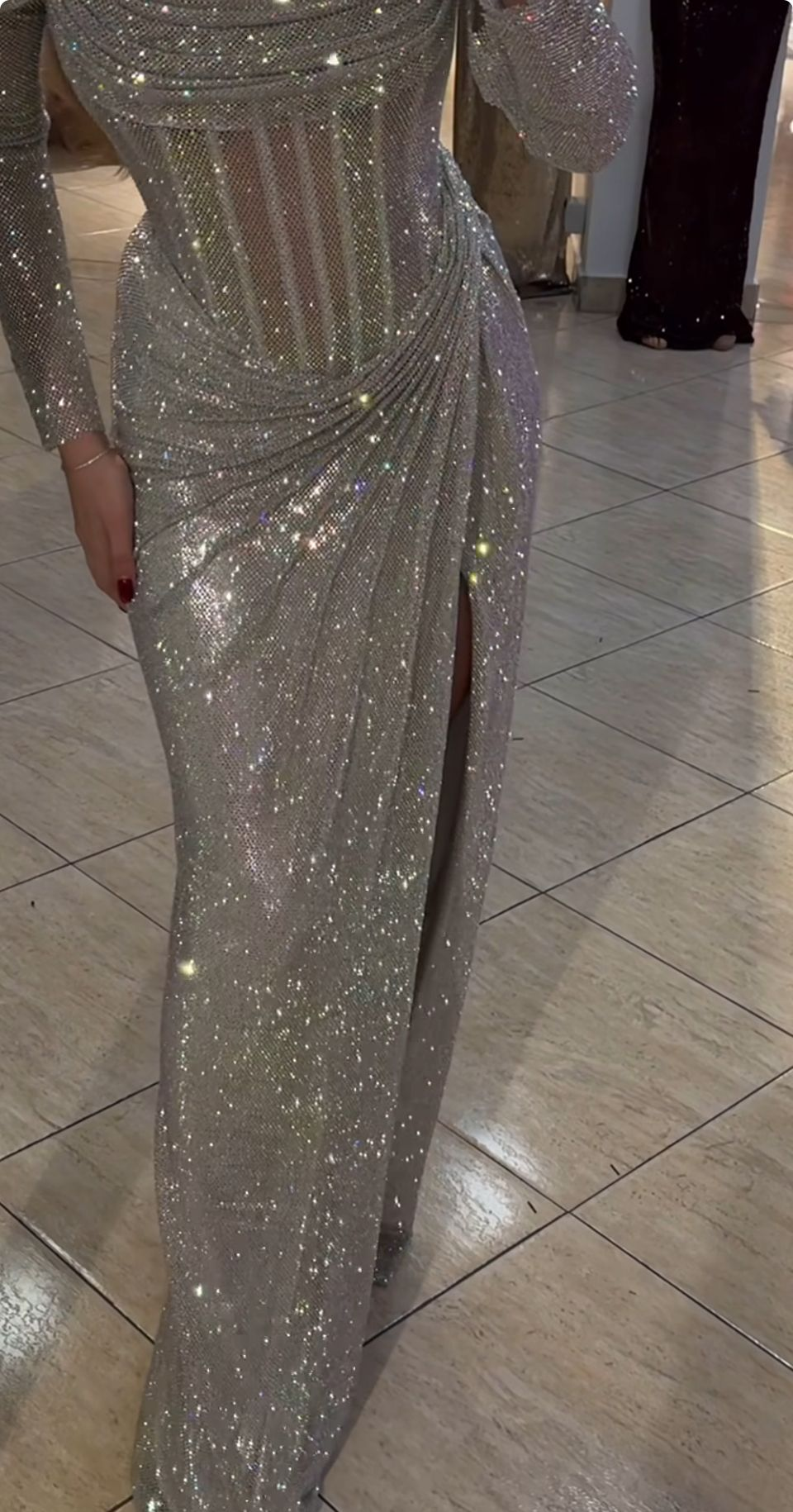 Sparkly Off The Shoulder Sequin High Slit Long Evening Gown,Silver Mermaid Party Dress SP2594
