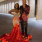New Arrival Orange Mermaid Prom Dresses Black Girls Formal Party Dress Y66