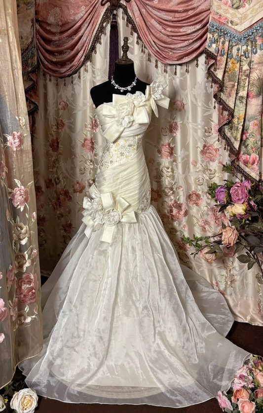 Pretty White Long Satin Pleated Mermaid Wedding Dress Bridal Dress Y9710