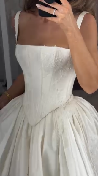 Pretty Spaghetti Straps Satin White Long Wedding Dress  SP822