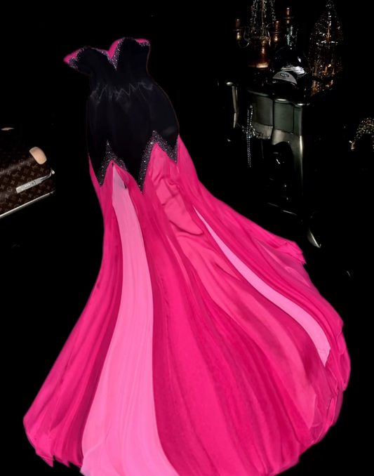 Cute Hot Pink Strapless Tulle beaded Mermaid Prom Dress Long Party Dress SP721